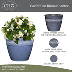 Classic Home and Garden Corinthian Round Resin Flower Planter Pot, Storm Gray 8" (Pack of 3)