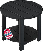 LZRS Round Adirondack Side Table Double End Table, Outdoor Side Tables for Patio, Backyard,Pool, Indoor Companion, Easy Maintenance & Weather Resistant(Black)