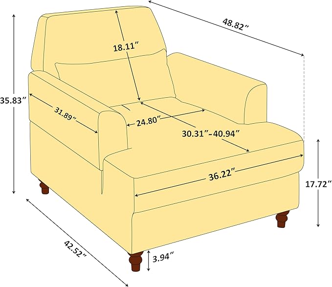 Chaise Lounge Accent Chair Indoor with Adjustable Backrest, Oversized Armchair for Living Room & Bedroom, Upholstered Mid-Century Reading Chair, Comfy Single Sofa Chair, Modern Living Room Chair