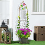 Garden Trellis with Plant Stands, 48” Metal Detachable Hummingbird Plant Pot Trellis with Wind Chimes for Climbing Plants Outdoor Lawn Patio Porches Decor