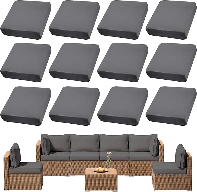 Cushion Covers 12-Pack, Stretch Fit Grey Patio Seat Covers