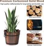 Wooden Bucket Barrel Planters, Rustic Patio Planters Flower Pots for Plants Indoor Décor, Set of 3