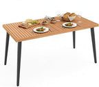 Tangkula 63" Acacia Wood Patio Dining Table for 6, Outdoor Dining Table with 1.97" Umbrella Hole & Metal Legs & Adjustable Foot Pads, Rectangular 6-Person Outside Table for Garden, Poolside & Backyard