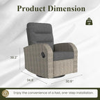 LayinSun Oversized Wicker Outdoor Swivel Glider Recliner with Adjustable Backrest & Footrest, Patio Reclining Lounge Chair - Set of 2