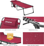 KingCamp Portable Folding Camping Cot Adjustable 4-Position Patio Reclining Lounger Chair with Pillow Pocket for Garden Yard Lawn Sunbathing Supports 265lbs