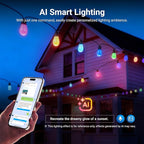 NEEWER 96ft Outdoor String Lights, App Control Smart AI RGBW Hanging Outside Warm White Patio Balcony Backyard Lighting, IP65 Waterproof, 30 LED Bulbs, 50+ Scenes, Compatible with Alexa Google, NR01