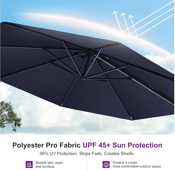 PURPLE LEAF 10 Feet Patio Umbrella with Base and Cover Round Outdoor Cantilever Umbrella Aluminum Offset Umbrella with 360-degree Rotation for Garden Deck Pool Patio Navy Blue
