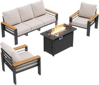 Aoxun Aluminum Outdoor Patio Furniture Set, 6-Piece Outdoor Sectional with 44'' Propane Gas Firepit Table, Patio Conversation Sets with Upgraded Armrests and Cushions for Backyard (Grey,5 Seats)