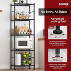 Storage Shelves - 5 Tier Shelf Organizer, Heavy Duty Garage Shelving Unit with Leveling Feet, Stable Metal Shelves Organizer for Pantry, Kitchen and Closet, 18.4" W x 12.6" D x 57.4" H, Black