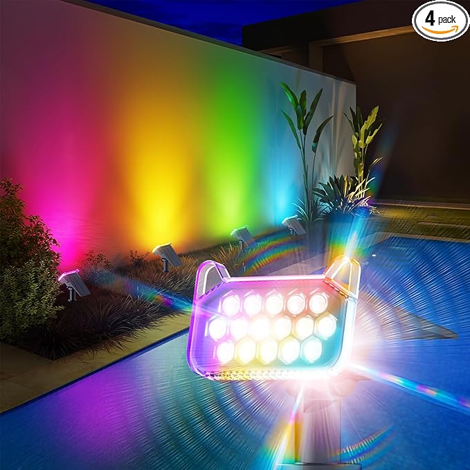 WdtPro 4 Pack Solar Color Changing Lights, 10 Lighting Modes Solar Lights Outdoor Waterproof, Multicolor RGB Outdoor Lights, 9 Colors Auto Cycling Landscape Spolights for Yard Garden Decoration