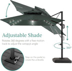 Best Choice Products 10x10ft Cantilever Patio Umbrella w/Base Included, Solar LED Lights 360 Rotation Large Offset Hanging Outdoor Shade for Deck Pool Backyard w/Stand – Slate