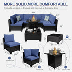 8-Piece Patio Furniture Set with 50,000 BTU Fire Pit Table - Wicker Outdoor Sectional Sofa Set for Backyard Deck Garden (Brown/Blue)
