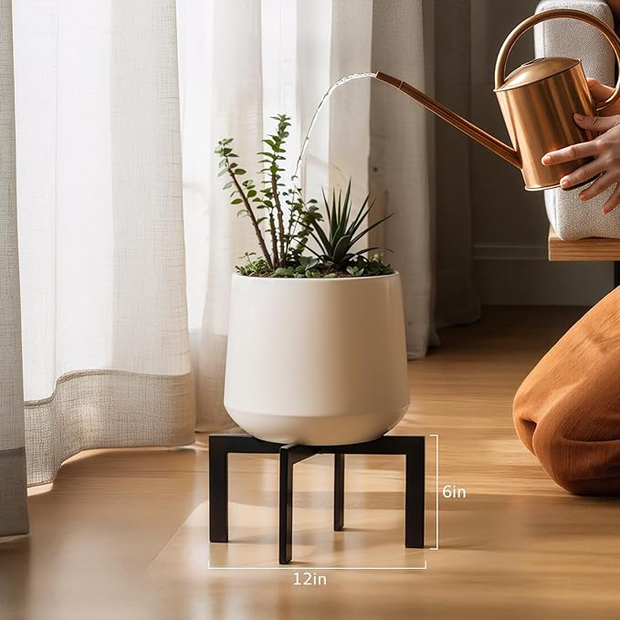 IZIDDO 4 Pack Plant Stand Indoor Outdoor,Metal Mid-Century Pot Stand,Modern Plant Holder Rattan Flower Plant Stool,Low Short Plant Stands for Indoor Fit 5-12 Inch Pot,Black(Pot & Plant Not Included)