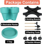 GameXcel Vertical Planter 5 Tier Stackable Planters Garden Planters Strawberry Herb Flower and Vegetable Planter Indoor Outdoor Gardening Pots with Removable Wheels and Tools