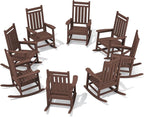 SERWALL HDPE Outdoor Rocking Chair Set of 8, Patio Rocking Chairs for Adults, All Weather Outdoor Rockers for Lawn, Brown