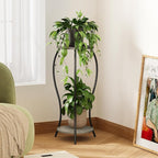 Plant Stand Indoor, 2 Tier Round Tall Plant Stand, Flower Pot Stand, Plant Shelf Rack, Corner Plant Stand for Planter Garden Balcony Patio Living Room (Grey-Wood, 2 Tier)