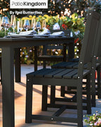 7-Piece Black Outdoor Dining Set with White 15FT Large Patio Umbrella, 75.2'' HDPE Table & Chairs for 6, Weather-Resistant Furniture with Umbrella Hole for Patio, Lawn, Poolside