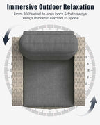 Outdoor Swivel Recliner Chair Set of 2, All-Weather Wicker Reclining Patio Chair with Adjustable Backrest and Footrest