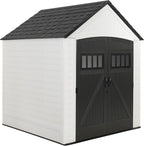 Rubbermaid Resin Outdoor Storage Shed With Floor (7 x 7 Ft) Weather Resistant, White, Organization for Home/Backyard/Garden Tools/Lawn Mower/Bike Storage/Pool Supplies