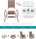 SERWALL Outdoor Rocking Chair, Oversized Rocking Chair with Footrest for Adults, HDPE All Weather Resistant Rocking Chairs for Patio, 350lbs Weight Capacity, Brown