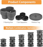 VECELO 7 Tier Vertical Garden Planter, Self Watering Stackable Planters with Wheels for Strawberries, Herbs, Flowers, Vegetables, Dark Gray