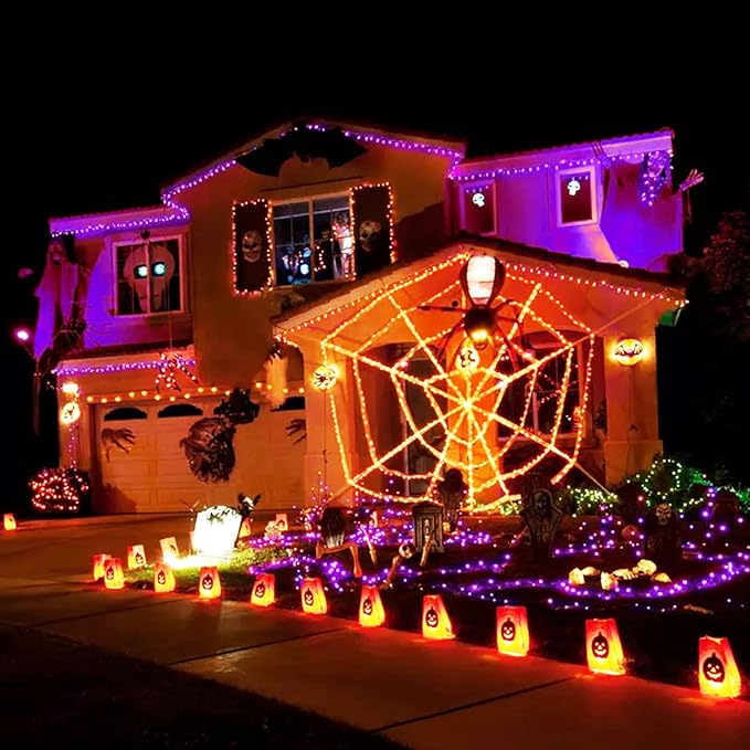 String Lights, 168 ft Outdoor 600 LED Orange to Purple with Remote