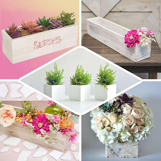Efavormart 18"x6" Whitewash Wood Planter Box with Plastic Liner, DIY Rustic Rectangle Wooden Box for Succulents, Wedding Table Centerpieces and Farmhouse Party Decor