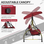 U-MAX Porch Swing Chair with Adjustable Backrest&Canopy, 3 Seat Patio Swing with Canopy 2-in-1 Convertible Outdoor Swing with Canopy Patio Daybed with Removable Burgundy Cushions