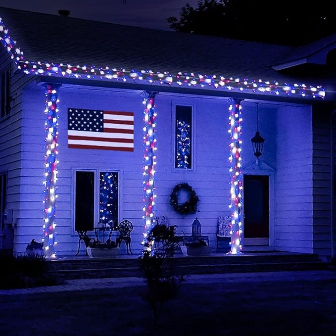 String Lights 168ft Red White Blue 600 LED Outdoor Reel