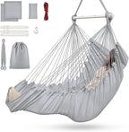 Outerman Hammock Chair, Hanging Chair with 3 Cushions and Foot Rest Support, Sturdy Metal Spreader Bar Max 440 Lbs, Swing Chair for Bedroom, Indoor & Outdoor, Patio, Porch or Tree（Gray）