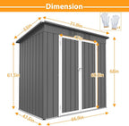 6' x 4' Outdoor Metal Storage Shed, Galvanized Steel Tool Garden Shed, - Image 2