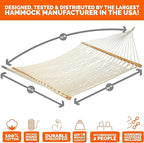 Castaway Living 13 ft. Double Traditional Hand Woven Navy Polyester Rope Hammock – 2-Person, 450 lb Capacity, Free Extension Chains & Tree Hooks, Designed in The USA