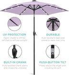 Best Choice Products 7.5ft Outdoor Solar Market Table Patio Umbrella for Deck, Pool w/Tilt, Crank, LED Lights - Lavender