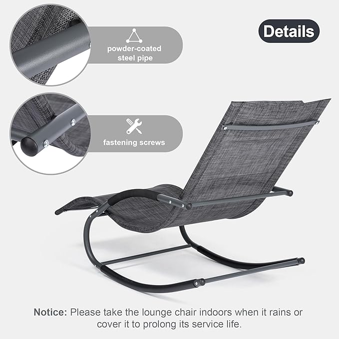 Outdoor Lounge Chair, Chaise Lounge for Patio & Lawn, Pool Lounge Chairs with Removable Pillow, Dark Grey