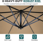 OLIXIS 9.7FT Offset Patio Umbrella with Base, Cantilever Table Umbrellas for Outdoor Sun Shade UV Protection with Easy Tilt Adjustment, 8 Ribs for Backyard, Lawn, Garden, Pool - Khaki