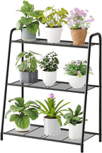 3-Tier Corner Plant Stand, Metal Black Flower Pot Rack, Indoor Outdoor Heavy Duty Shelf (Black, 3 Tier)