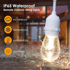 Mlambert 3 Color Outdoor LED Dimmable String Lights for Patio with Remote, Plug in 48FT Waterproof Shatterproof LED Bulb Light for Cafe-White Cord