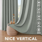 H.VERSAILTEX Linen Blackout Curtains 108 Inches Long 100% Blackout Thermal Insulated Textured Linen Look Curtain Draperies Anti-Rust Grommet, Energy Saving with White Liner, 2 Panels, Green Bay
