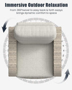 Outdoor Swivel Recliner Chair, All-Weather Wicker Reclining Patio Chair with Adjustable Backrest and Footrest