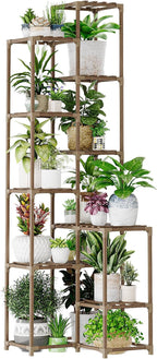 Bamworld 72" Tall Plant Shelf Indoor Outdoor Corner Plant Stand Large Plant Table Wood Plant Holder for 10 Pots Multiple Plants Patio Balcony Garden Office Home Decor