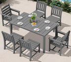 SERWALL 7-Piece Outdoor Dining Set, 60" - 83" Expandable Outdoor Dining Table and 6 HDPE Chairs, All Weather HDPE Outdoor Furniture Set for Backyard, Garden, Grey