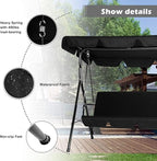 AECOJOY Porch Swing with Stand, Outdoor Swings for Adults, 3-Seat Outdoor Swing with Canopy, Outside Swing Bench with Removable Cushion, Suitable for Backyard, Garden, Yard, Poolside, Balcony (Black)