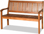 COSTWAY Wooden Bench Outdoor, Curved Armrest & Backrest, Sturdy Outdoor Wood Bench for Garden, Park & Porch, 25" D x 50" W x 36" H, Teak Colored