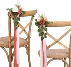 Artificial Flower Chair Decor Set of 10 with Terracotta Roses and Ribbon
