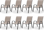 Patio Dining Chairs Set of 8, Outdoor High Stacking Chairs，Breathable Seat Fabric and Alloy Steel Frame for Backyard, Porch, Garden, Sunroom (Light Brown)