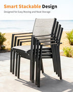 5 Pieces Outdoor Dining Set, Never-Rust Aluminum Expandable Patio Dining Table Set, 32"-65" Extendable Patio Table and Stackable Textilene Dining Chairs for Backyard, Deck, Indoor, Limed Oak