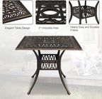 VINGLI 5-Piece Outdoor Patio Dining Set, Cast Aluminum All-Weather Outdoor Table and Chairs w/Cushion, Outdoor Furniture Set w/Umbrella Hole for Backyard Deck Poolside (Square, Elizabeth Back)
