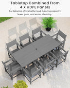 9-Piece Outdoor Dining Set, HDPE Weatherproof Patio Table and Chairs Set for 8, Outdoor Patio Furniture Sets with Umbrella Hole for Outside, Deck, Backyard, Garden (Grey)