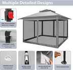 COBIZI 11x11 Pop Up Gazebo One-Push Canopy Tent, Carpas Para Patio, Outdoor Canopy Shelter with Double Roof Ventiation 121 Square Feet of Shade for Lawn, Garden, Backyard and Deck, Gray (Upgraded 2.0)