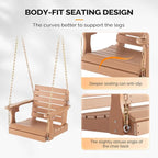 VINGLI Heavy Duty 880 LBS HDPE Porch Swing Outdoor with Rotatable Cup Holder, with Adjustable Chains, 1 Person Hanging Porch Swing Chair for Porch, Yard, Tree, Garden - Teak
